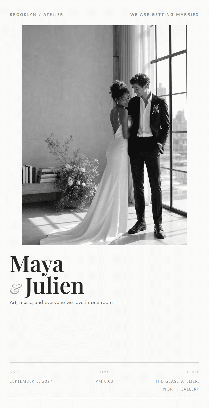 Brooklyn Atelier mobile wedding invitation for Maya and Julien